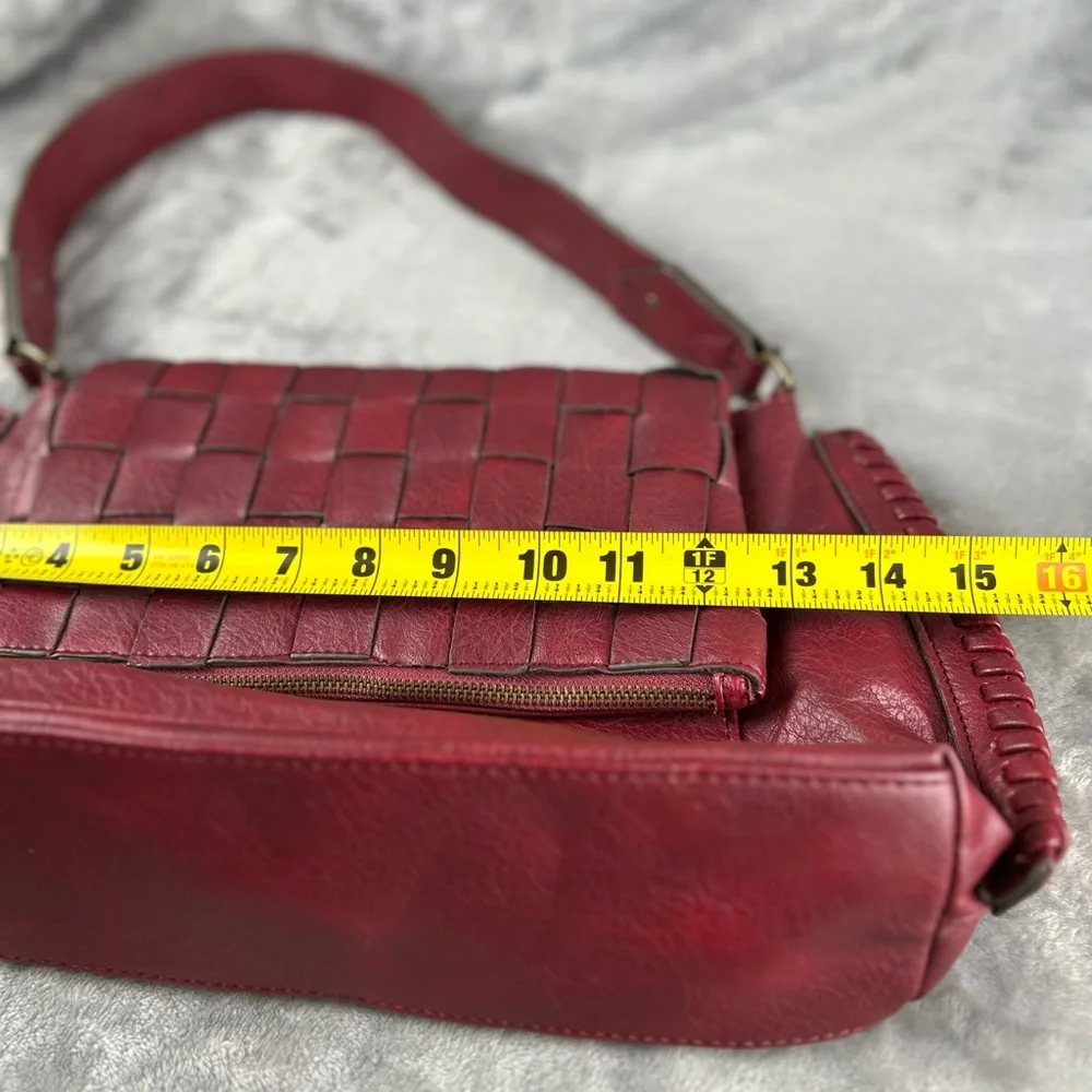 Y2K Style Red‎ Vegan Leather Shoulder Bag Woven Front Braided Seam Hobo Style